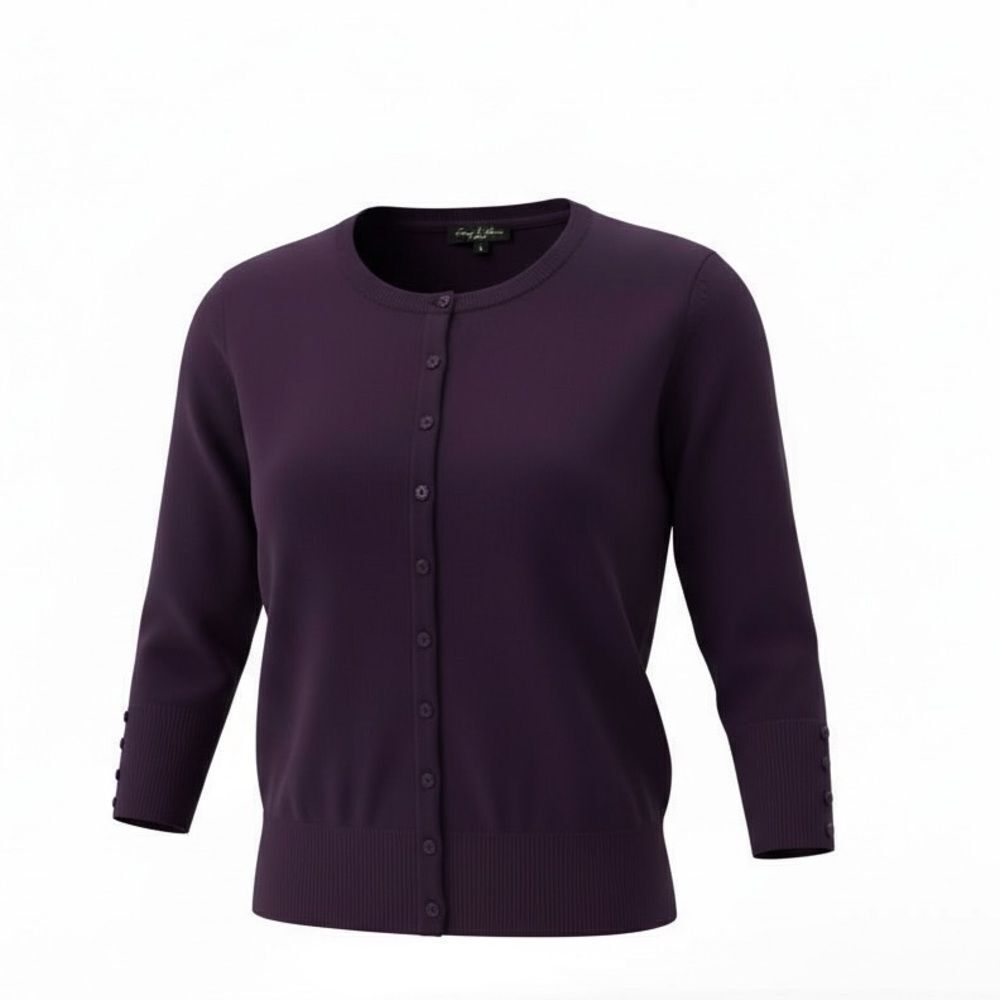 Audrey & Grace Button Front Rayon Blend Quarter Sleeve Cardigan Purple Size PS